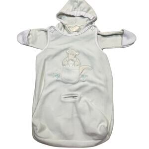 Vintage Infant Kangaroo Snowsuit Unisex 0-6M Hooded Fleece Bunting Sack Hooded